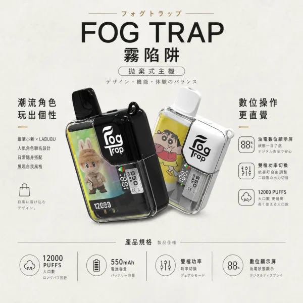 ChatGPT-Image-2026年8月22日-下午06_36_11.webp Fog Trap 限量聯名 蠟筆小新 × LABUBU 12000口拋棄式電子煙 數顯屏/雙檔功率切換【買十送一】