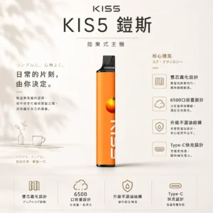 ChatGPT-Image-2026年8月23日-下午03_43_49.webp KIS5 鎧斯 6500口 拋棄式電子煙 不漏油結構/順滑擊喉/雙芯磁吸/Type-C快充/長效續航