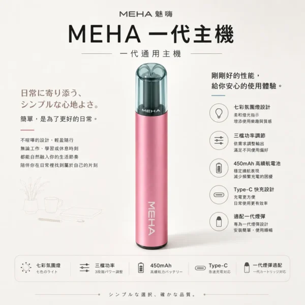 ChatGPT-Image-2026年8月23日-下午07_42_44.webp MEHA 魅嗨 星耀版 一代通用主機 七彩氛圍燈/7W-10.5W/450mAh/快充/適配一代煙彈