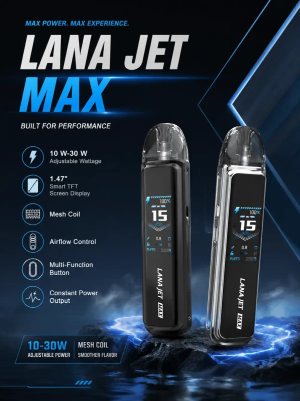 ChatGPT-Image-2026年8月31日-下午07_44_33.webp 【買1贈煙油】LANA ILIA JETMAX 聯名主機 彩色大螢幕/1200mAh/可調氣流/側注油/通用小煙煙油