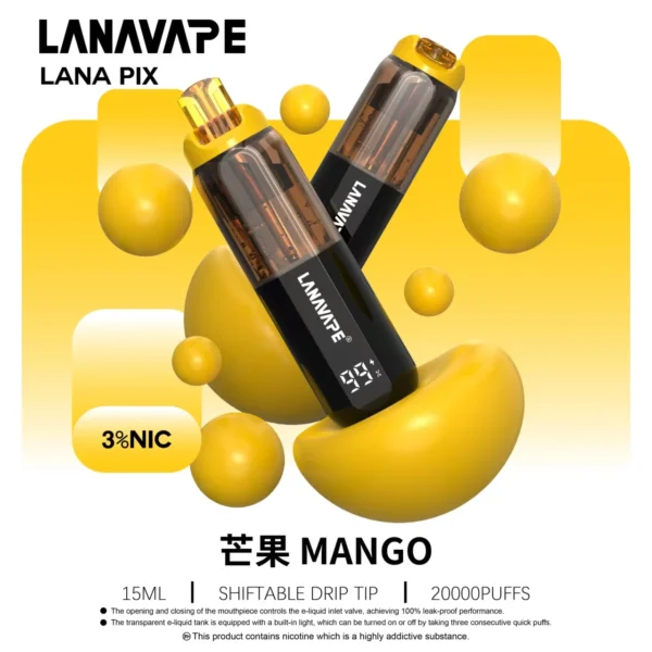 LANA-PIX-閃光彈-一次性20000口-芒果.webp LANA PIX 閃光彈 20000口 拋棄式電子煙 可摺疊吸嘴/15ml/850mAh/Mesh網芯版本