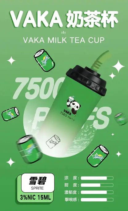 VAKA 奶茶杯 7500口 拋棄式電子煙 15ml巨量裝/冰感水果奶茶/3%尼古丁鹽/萌熊貓造型/600mAh可充電
